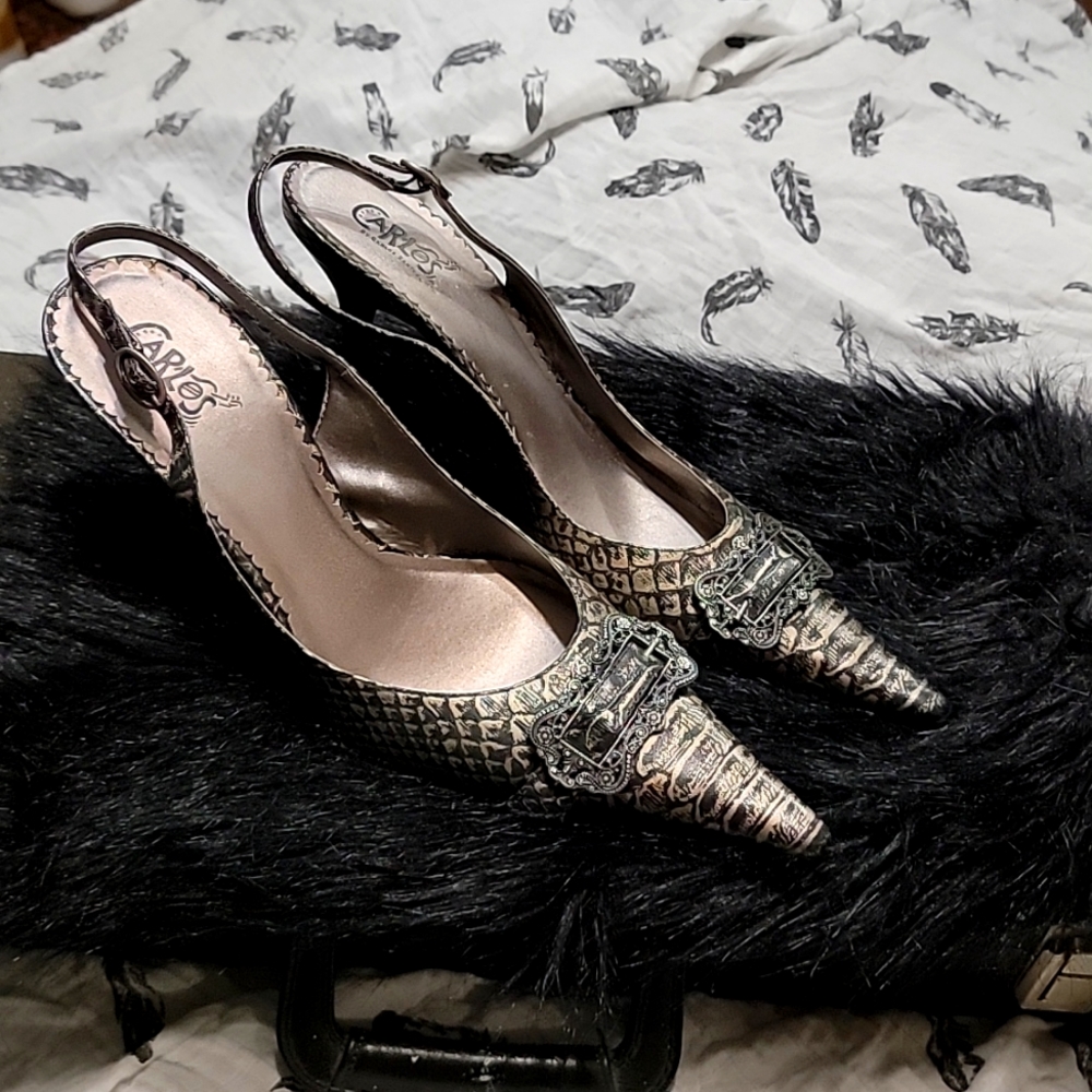 Black and Beige Carlos by Carlos Santana pointy toed stilettos